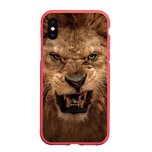 Чехол iPhone XS Max матовый Взгляд льва / 3D-Красный – фото 1