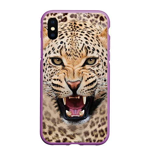Чехол iPhone XS Max матовый Взгляд леопарда / 3D-Фиолетовый – фото 1