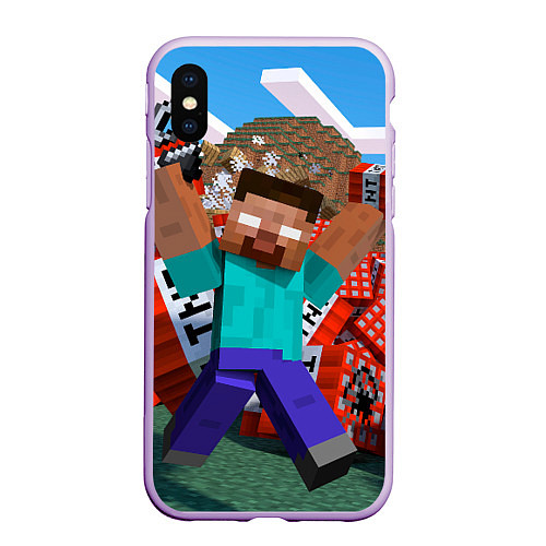 Чехол iPhone XS Max матовый Minecraft Man / 3D-Сиреневый – фото 1