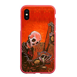 Чехол iPhone XS Max матовый Скелет с гитарой, цвет: 3D-красный