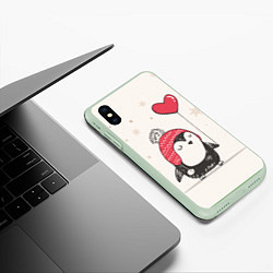 Чехол iPhone XS Max матовый Влюбленный пингвин, цвет: 3D-салатовый — фото 2