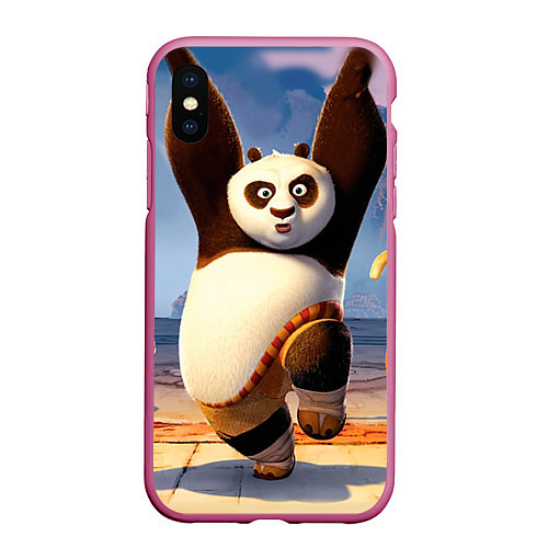 Чехол iPhone XS Max матовый Кунг фу панда / 3D-Малиновый – фото 1