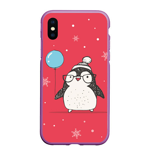 Чехол iPhone XS Max матовый Влюбленная пингвинка / 3D-Фиолетовый – фото 1