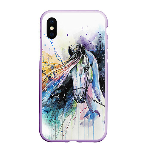 Чехол iPhone XS Max матовый Акварельная лошадь / 3D-Сиреневый – фото 1