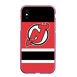 Чехол iPhone XS Max матовый New Jersey Devils, цвет: 3D-малиновый