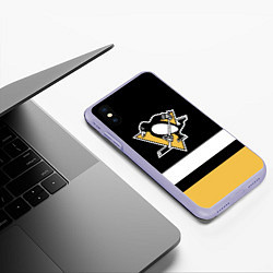 Чехол iPhone XS Max матовый Pittsburgh Penguins: Black, цвет: 3D-светло-сиреневый — фото 2