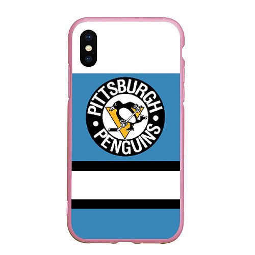Чехол iPhone XS Max матовый Pittsburgh Penguins: White / 3D-Розовый – фото 1