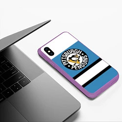 Чехол iPhone XS Max матовый Pittsburgh Penguins: White, цвет: 3D-фиолетовый — фото 2