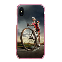 Чехол iPhone XS Max матовый Велогонщик, цвет: 3D-розовый