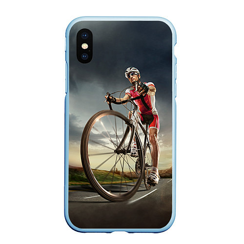 Чехол iPhone XS Max матовый Велогонщик / 3D-Голубой – фото 1