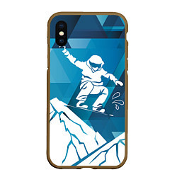 Чехол iPhone XS Max матовый Горы и сноубордист, цвет: 3D-коричневый