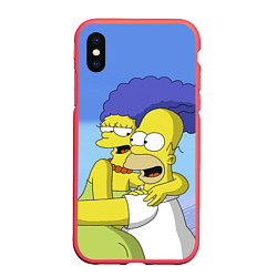Чехол iPhone XS Max матовый Гомер и Мардж, цвет: 3D-красный