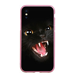 Чехол iPhone XS Max матовый Черный кот, цвет: 3D-розовый