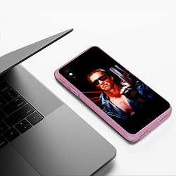Чехол iPhone XS Max матовый Терминатор с пистолетом, цвет: 3D-розовый — фото 2