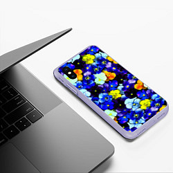 Чехол iPhone XS Max матовый Синие цветы, цвет: 3D-светло-сиреневый — фото 2