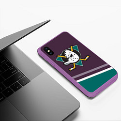 Чехол iPhone XS Max матовый Anaheim Ducks Selanne, цвет: 3D-фиолетовый — фото 2
