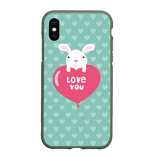 Чехол iPhone XS Max матовый Rabbit: Love you / 3D-Темно-зеленый – фото 1