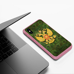 Чехол iPhone XS Max матовый Герб на камуфляже, цвет: 3D-малиновый — фото 2