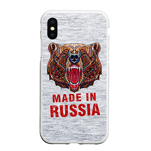 Чехол iPhone XS Max матовый Bear: Made in Russia / 3D-Белый – фото 1