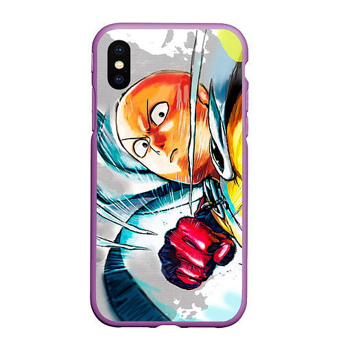 Чехол iPhone XS Max матовый One Punch Man Rage / 3D-Фиолетовый – фото 1