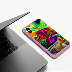 Чехол iPhone XS Max матовый Неоновые разводы, цвет: 3D-розовый — фото 2