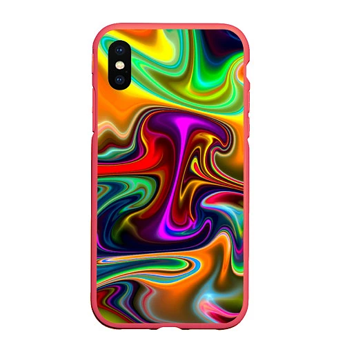 Чехол iPhone XS Max матовый Неоновые разводы / 3D-Красный – фото 1