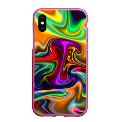 Чехол iPhone XS Max матовый Неоновые разводы, цвет: 3D-малиновый