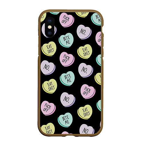 Чехол iPhone XS Max матовый Сердца с надписями / 3D-Коричневый – фото 1