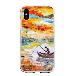 Чехол iPhone XS Max матовый Рыбак на лодке, цвет: 3D-белый