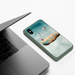 Чехол iPhone XS Max матовый Летящий кит, цвет: 3D-темно-зеленый — фото 2