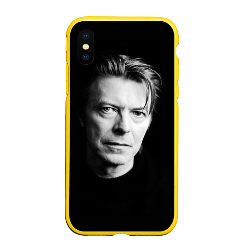 Чехол iPhone XS Max матовый David Bowie: Black Face / 3D-Желтый – фото 1