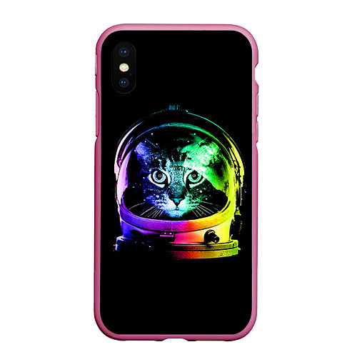 Чехол iPhone XS Max матовый Кот космонавт / 3D-Малиновый – фото 1
