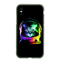 Чехол iPhone XS Max матовый Кот космонавт, цвет: 3D-темно-зеленый