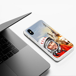 Чехол iPhone XS Max матовый Гагарин взлетает, цвет: 3D-белый — фото 2