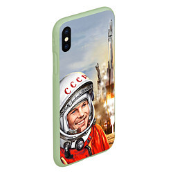 Чехол iPhone XS Max матовый Гагарин взлетает, цвет: 3D-салатовый — фото 2