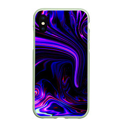 Чехол iPhone XS Max матовый Цветные разводы, цвет: 3D-салатовый