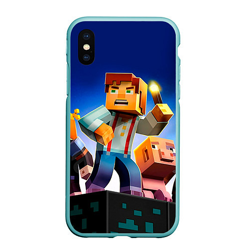 Чехол iPhone XS Max матовый Minecraft / 3D-Мятный – фото 1