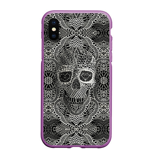 Чехол iPhone XS Max матовый Кружевной череп / 3D-Фиолетовый – фото 1