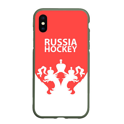 Чехол iPhone XS Max матовый Russia Hockey / 3D-Темно-зеленый – фото 1