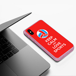 Чехол iPhone XS Max матовый Keep Calm & Love Volleyball, цвет: 3D-розовый — фото 2