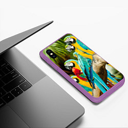 Чехол iPhone XS Max матовый Попугаи на ветке, цвет: 3D-фиолетовый — фото 2