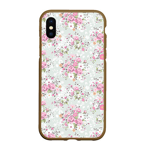 Чехол iPhone XS Max матовый Flower pattern / 3D-Коричневый – фото 1