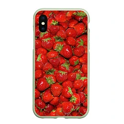 Чехол iPhone XS Max матовый Клубнички, цвет: 3D-салатовый