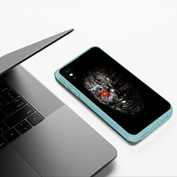 Чехол iPhone XS Max матовый Terminator Skull, цвет: 3D-мятный — фото 2