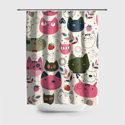Шторка для ванной Радостные котики / 3D-принт – фото 1