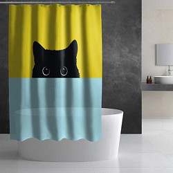 Шторка для душа Черный кот выглядывает, цвет: 3D-принт — фото 2