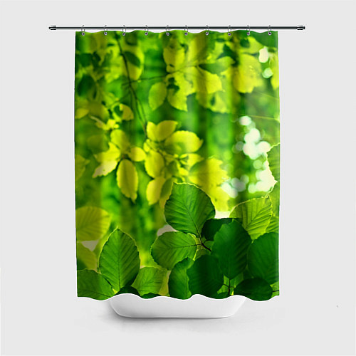 Шторка для ванной Зелёные листья / 3D-принт – фото 1