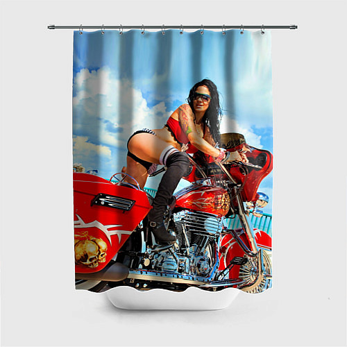 Шторка для ванной Sexy girl on red bike / 3D-принт – фото 1