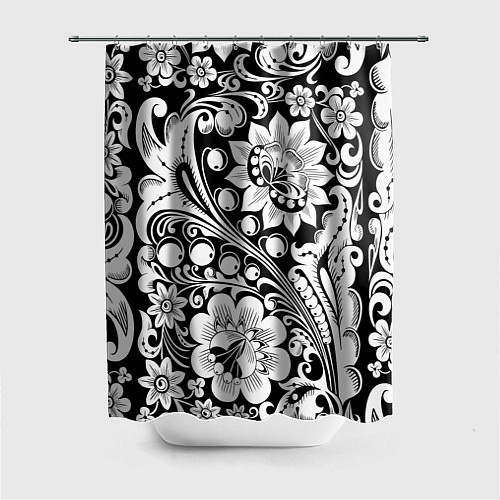 Шторка для ванной Хохлома черно-белая / 3D-принт – фото 1