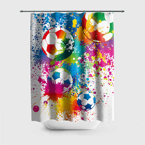 Шторка для ванной Футбольные мячи - красочные брызги / 3D-принт – фото 1